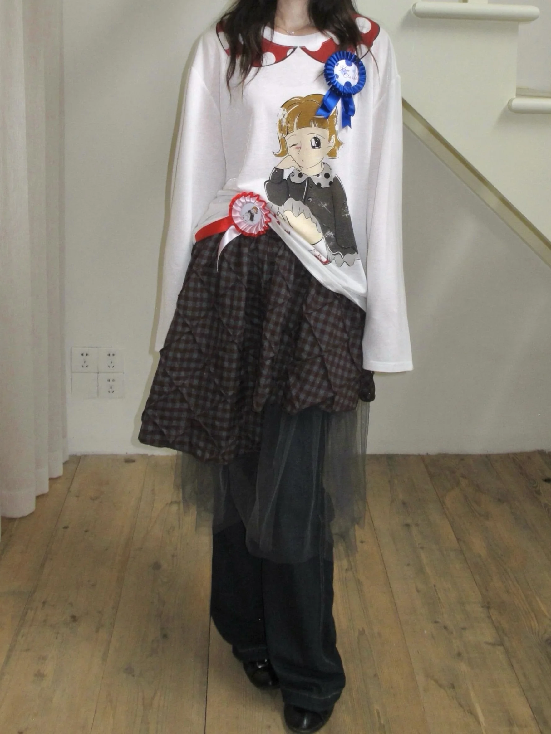 

Korean Sle Sweet School orm Cartoon Doll Collar Print Casual Versatile Long Sve T-irt Women's Base Layer Cotton