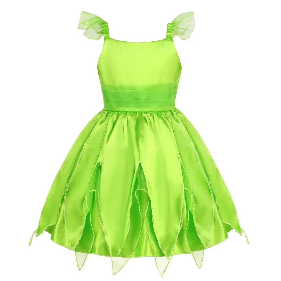 Tinker Bell Dress for Girls Princess Costume Kids Cosplay Green Flower Fairy Wings TinkerBell Carnival Party Birthday Clothes