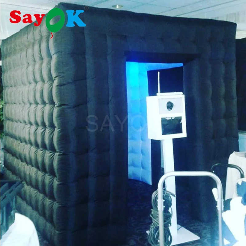 2 Doors Inflatable Photo Booth Background Inflatable Photo Booth Wall with LED Light for Wedding Tent Party Decorations