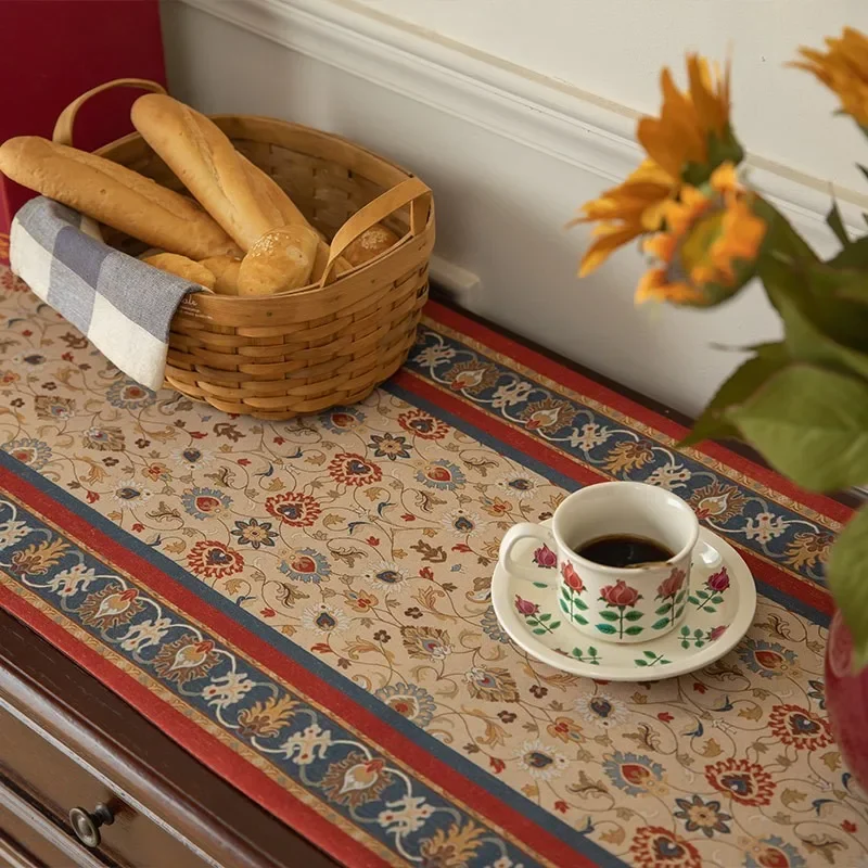 High-end Light Luxury Table Runner Dining Table Tea Room Cabinet Cover Floral Tassel Table Runner Retro Long Tablecloth