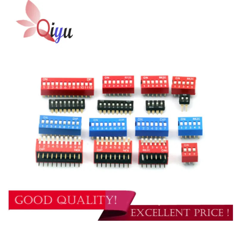 20PCS Slide Type Switch Module 1 ~ 12 Bit 2.54mm Position Way DIP Blue Pitch Toggle Switch Blue Snap Switch For PCB 8PIN 6PIN