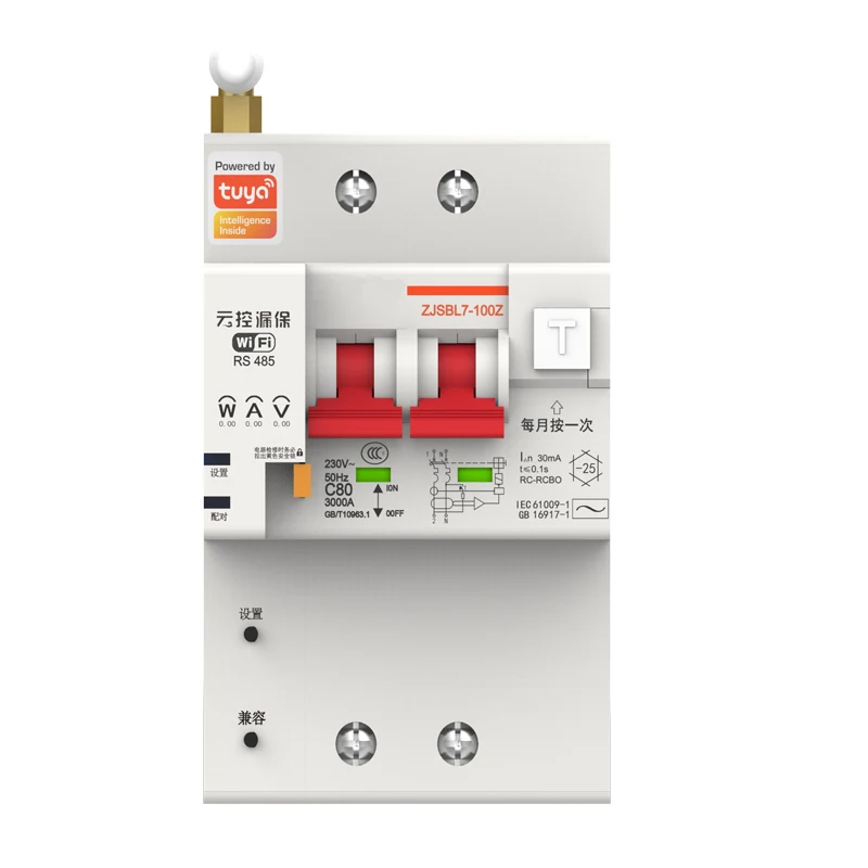 Din Rail Tuya Smart RCBO Circuit Breaker with Energy Monitoring 2P WiFi RCBO MCB Leakage Current Protection Alexa Compatible