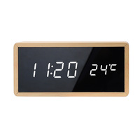 Bamboo Wooden Alarm Clock LED Display With Mirror Temperature Digital Watch Desktop Digital Table Clock