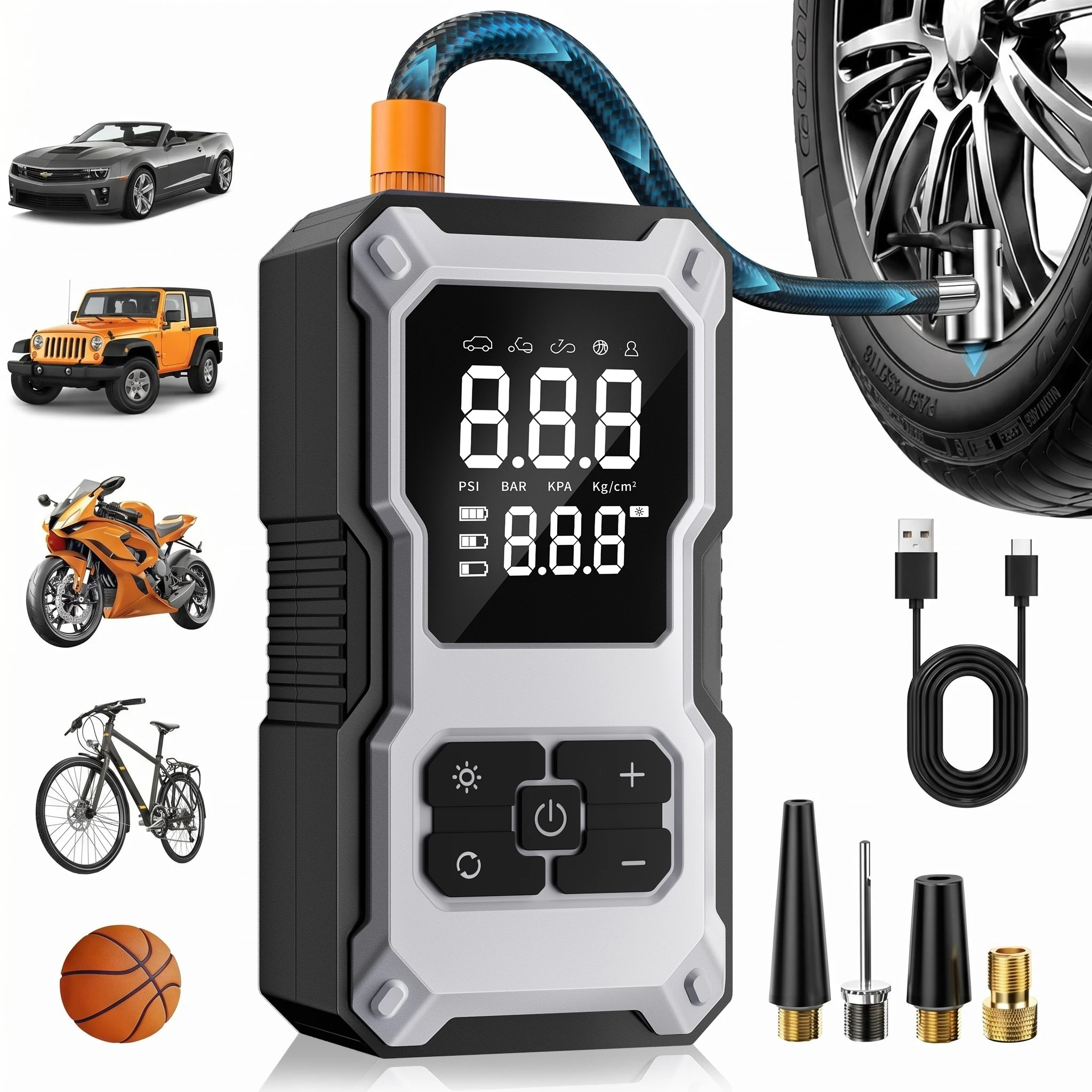 STSCELZ Car Tire Inflator, 150 PSI Cordless Air Compressor with Digital Pressure Gauge, Rechargeable Portable Tire Pump
