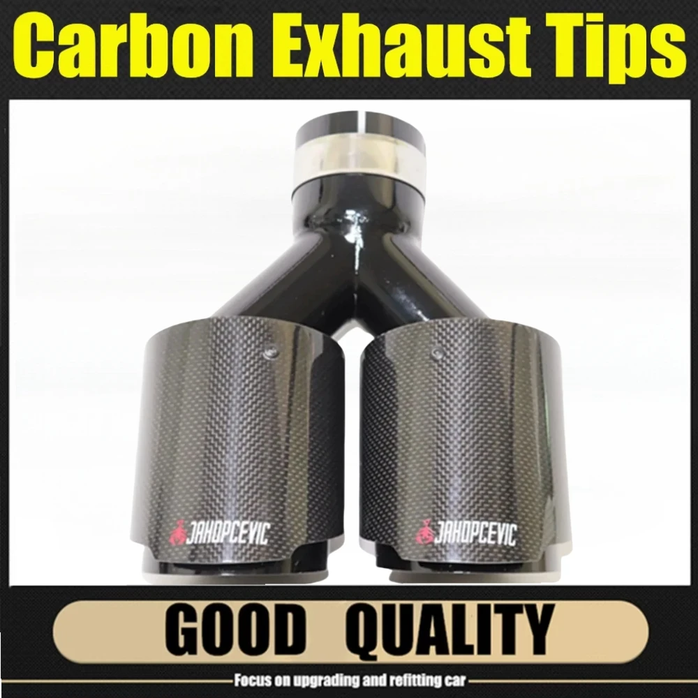 

1 Pcs Universal Car Carbon Fibre Tail Throat Same Length Black Y-Shaped Double Out Twill Glossy Exhaust Muffler Tip