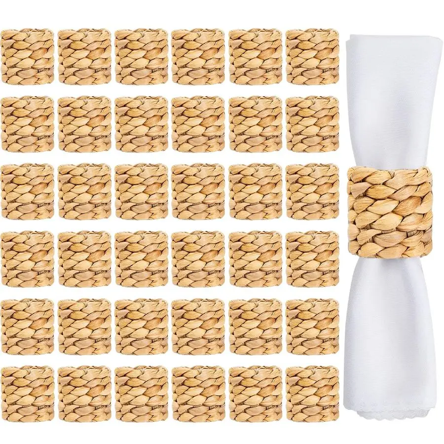 

Набор из 36 кольц для салфеток из ротанга, в стиле фермерский бохо, ручной работы, натуральные держатели для салфеток из водного гиацинта, декор для стола