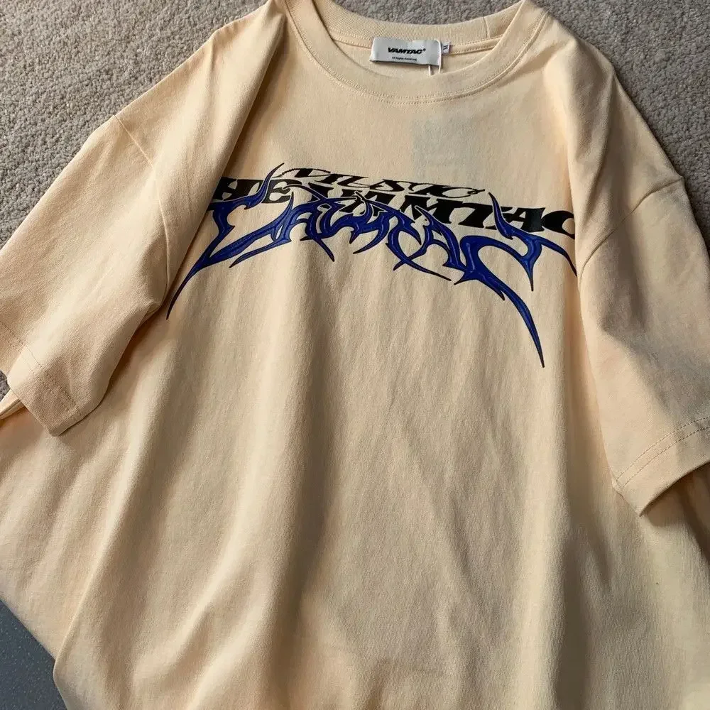 

Vintage Letter Print Graphic T-Shirt for Men and Women - American Summer Relaxed Couple Casual Hip-Hop Short Sleeve Top Y2K