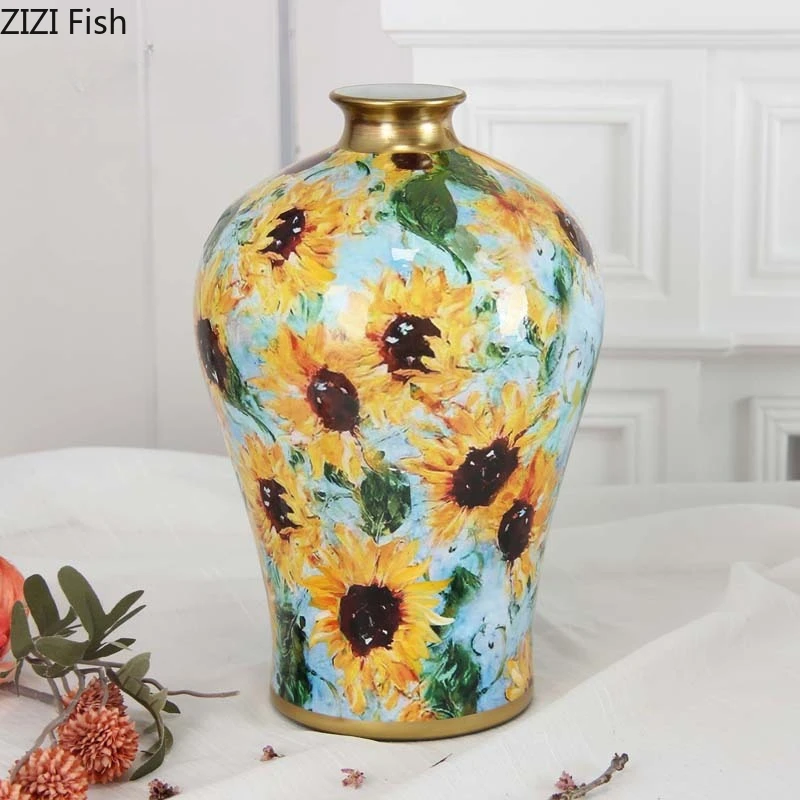 Rural Style Storage Tank Tea Caddy Ceramic Vase Flower Arrangement Artistic Ornaments Dried Flower Vase Hydroponic Vases Crafts