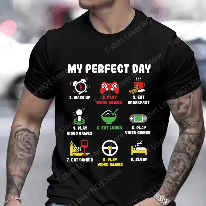

Men's T-shirts My Perfect Day Gamer Cool Gamer Video Game Funny T-Shirt Male Tshirts Video Games Play Playing Lover Tops Outfits