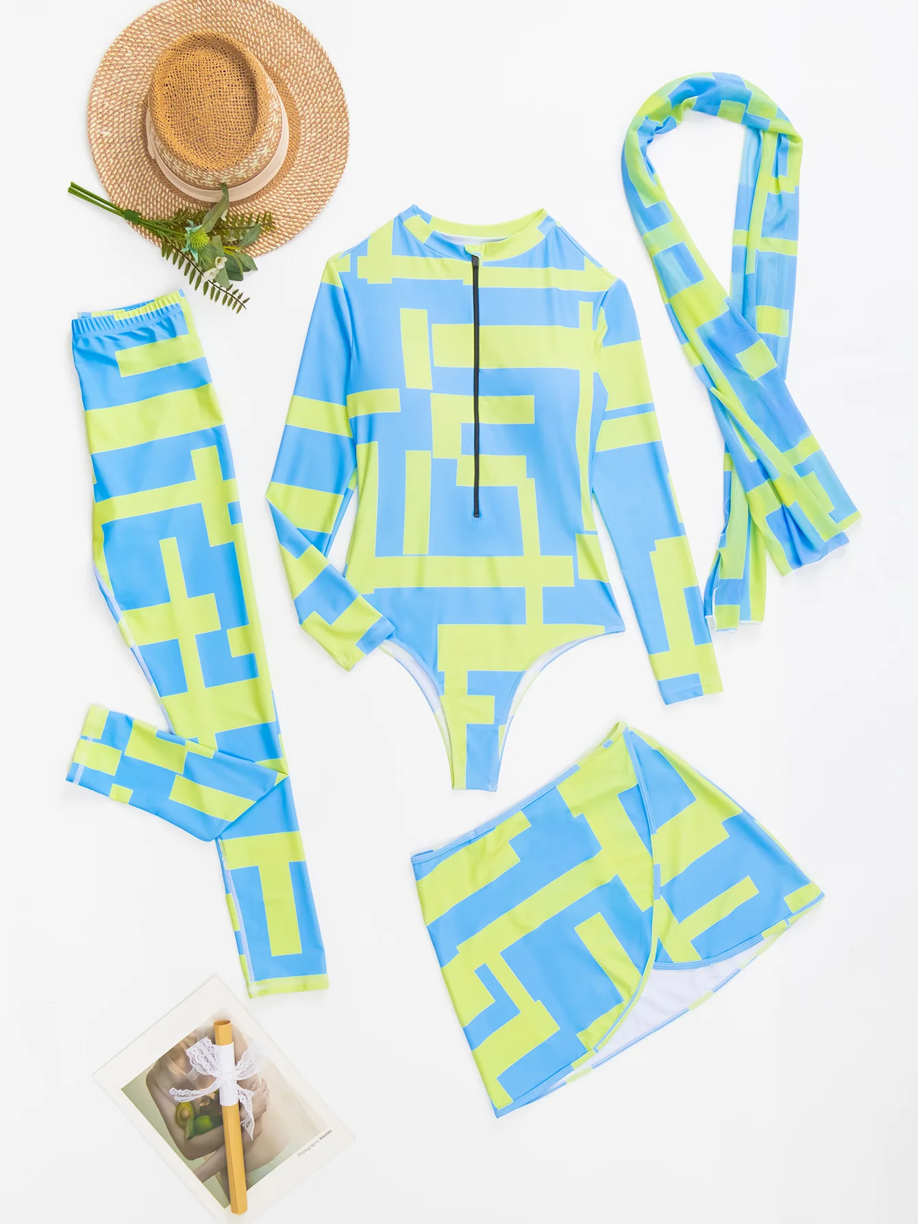 Burkini Muslim Swimwear New Floral Three-piece Bikinis Set with Long Sleeves for Muslim Women Swimsuits for Veiled Women