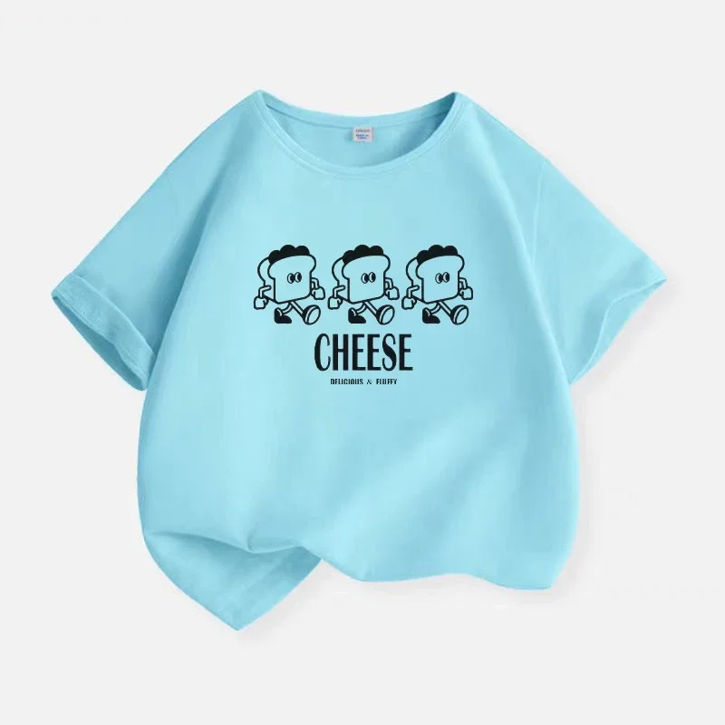 Cheese Bread T-shirt for Boys Cotton Kids T Shirt Cartoon Children Casual Clothes Teen Baby Boy Summer Tops 6 8 10 12 Years