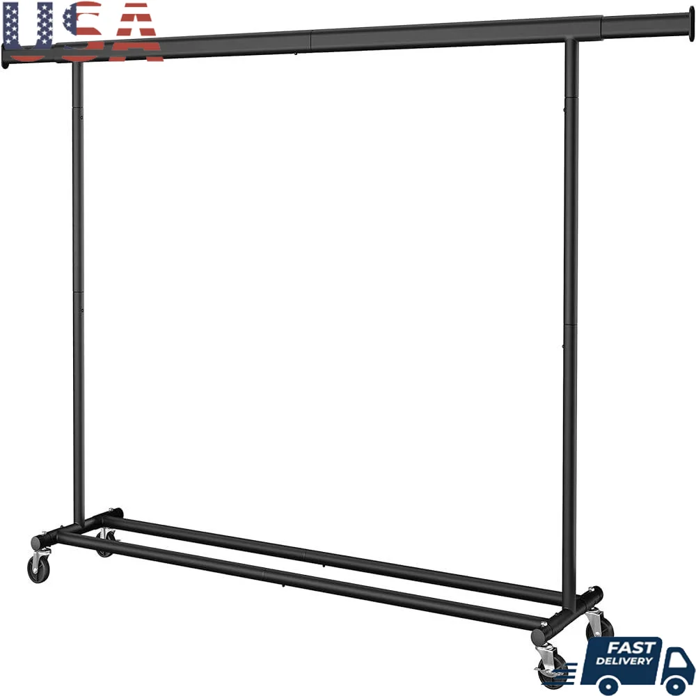 

Heavy-Duty Portable Clothes Rack with Wheels Extendable Garment Rack 330 lb Capacity Tool-Free Assembly Adjustable Hanging Rail