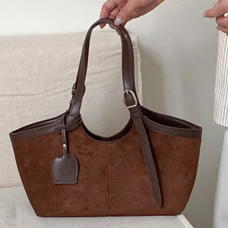 Brand Women's Basket Bag Retro Patchwork Design Versatile Handbag Large Capacity Autumn Winter Commuting Shoulder Underarm Bag