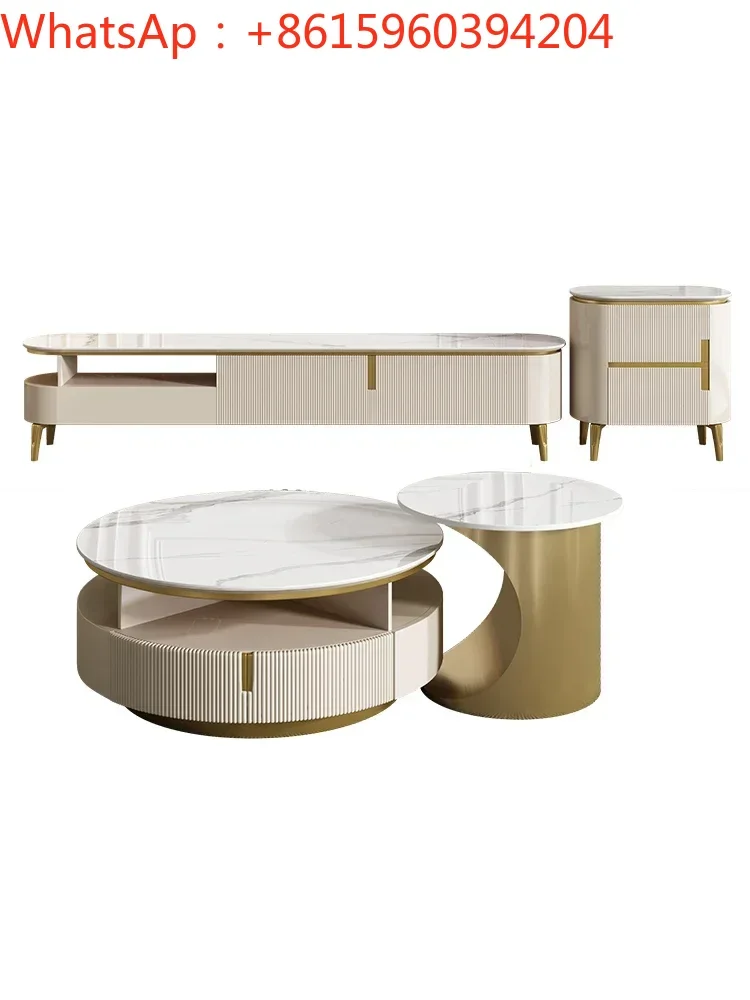 Cream wind, rock slab, coffee table, TV cabinet, modern simple living room, round Italian light luxury storage table