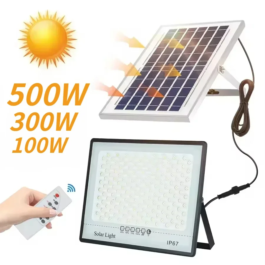 500W Solar Lights Outdoor Garden LED Refletor Garden Buildings Sunlight IP67 Waterproof Spotlight Emergency Lighting Wall Lights