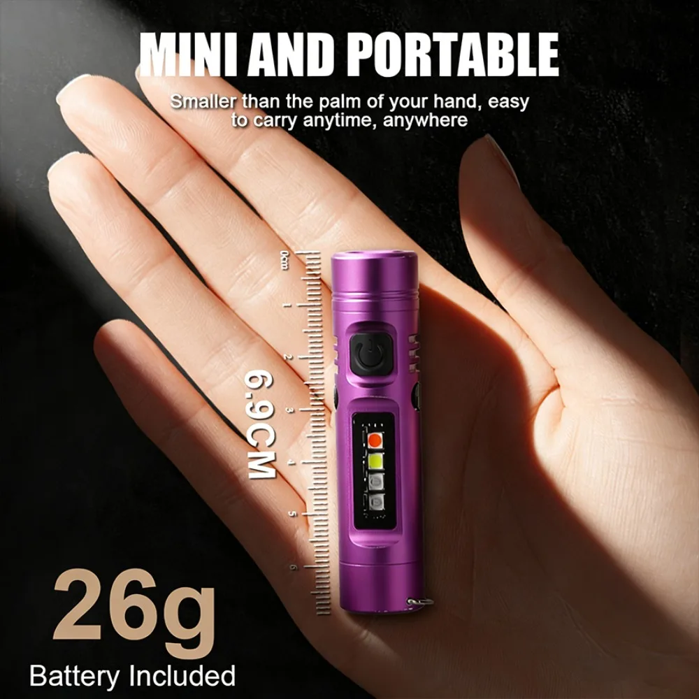Mini LED COB Keychain Flashlight USB Rechargeable Torch with Magnetic/Pen Clip 9 Lighting Modes Lamp Emergency Working Lantern