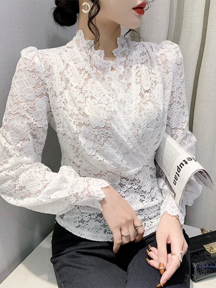 

Winsleter Streetwear Lace Blouses Long Sleeve Shirts Women Sexy V Necks Slim Tops Spring Autumn New 2023 T38427JM