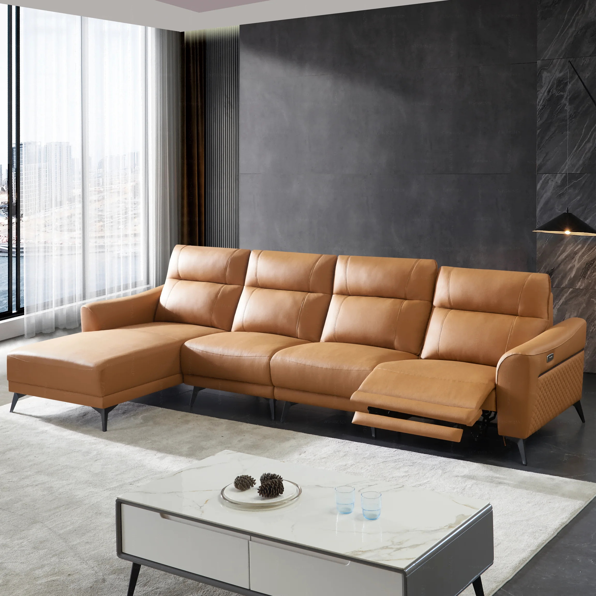 #Best Selling Sofa Set L Shape Modern Electric Multifunctional Head Adjustable Modular Seat Leather Sofa Sets for Living Room