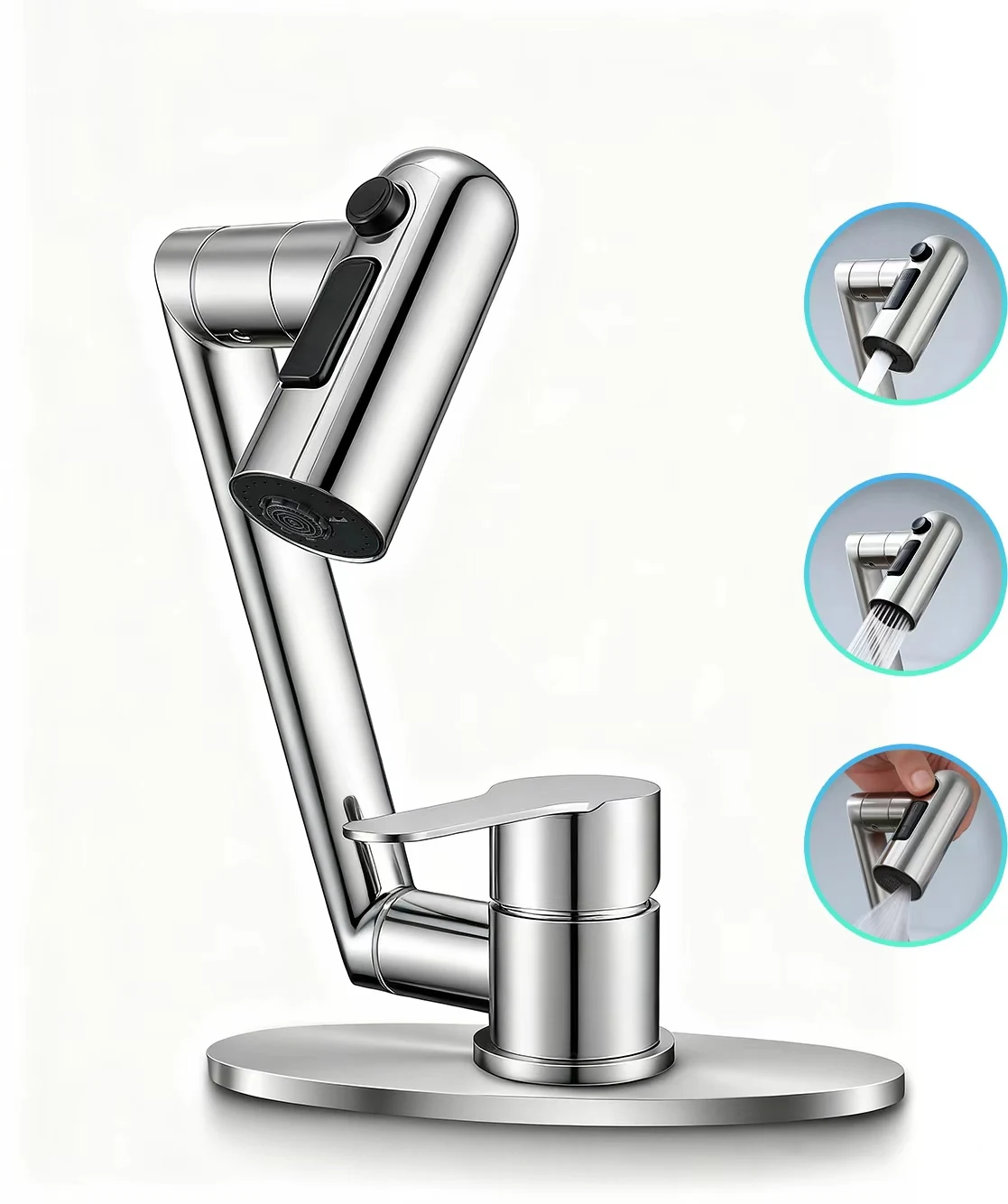 

1080° Rotating Kitchen Faucet Chrome Finish | 3 Water Modes Stream/Shower/Sweep | Single Handle Hot & Cold Mixer Tap | 5-Layer A