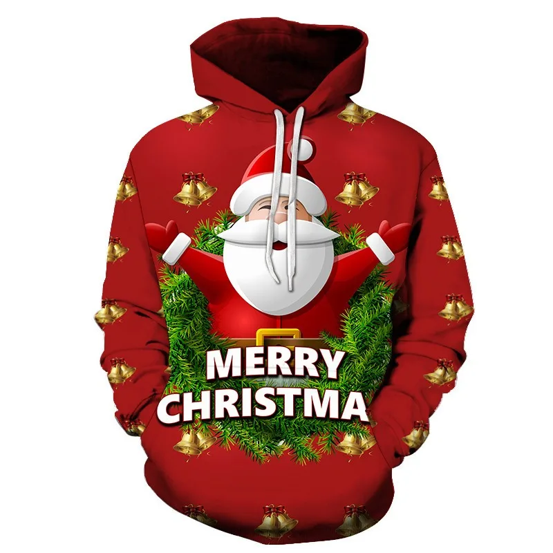 Sudaderas con capucha de manga larga con estampado 3D de Papá Noel de Navidad, Jersey informal, moda 2023