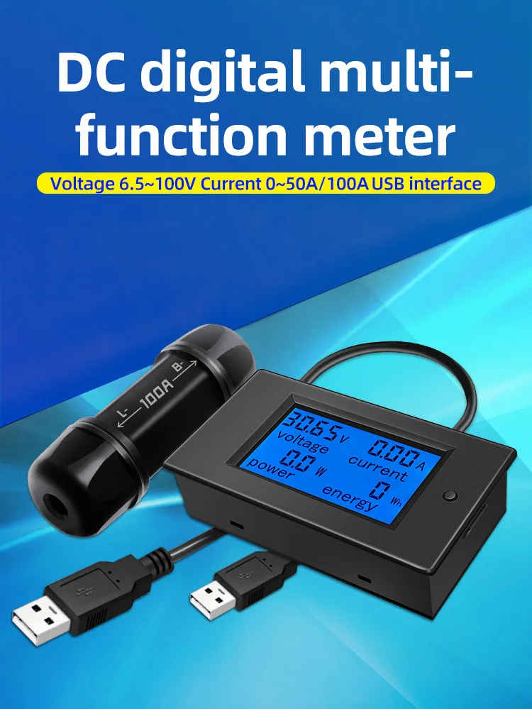 Upgrade USB Port PZEM-051 50A DC 6.5-100V LCD Display Digital Current Voltage Power Energy Meter Multimeter Ammeter Voltmeter