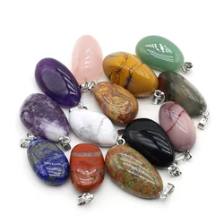 5PC Natural Stone Pendant Crystals Amethyst Rose Quartz Smooth Polished Gemstone Charms for Jewelry Making DIY Necklace Earrings