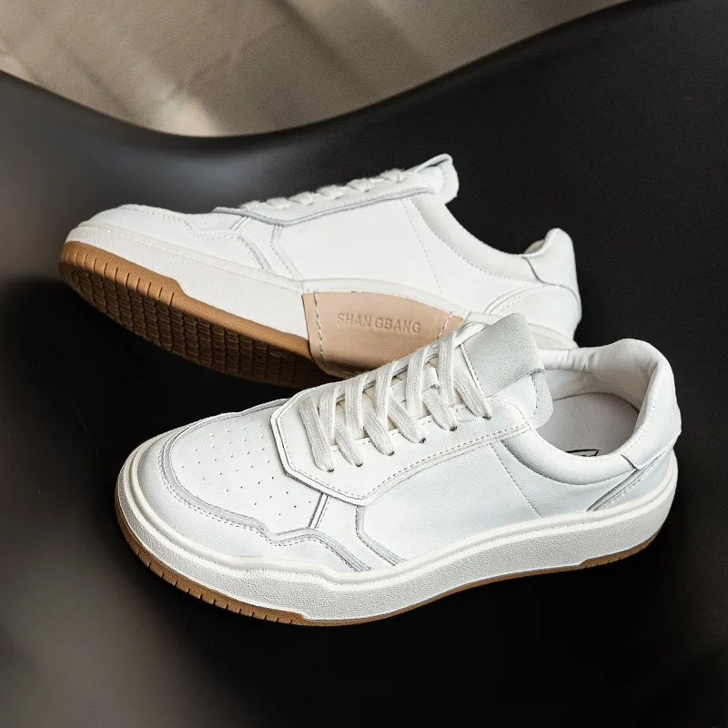 

Cowhide Women Board Shoes Trendy Autumn New Item Thick Soled Leather Casual Shoes Women Versatile White Shoes