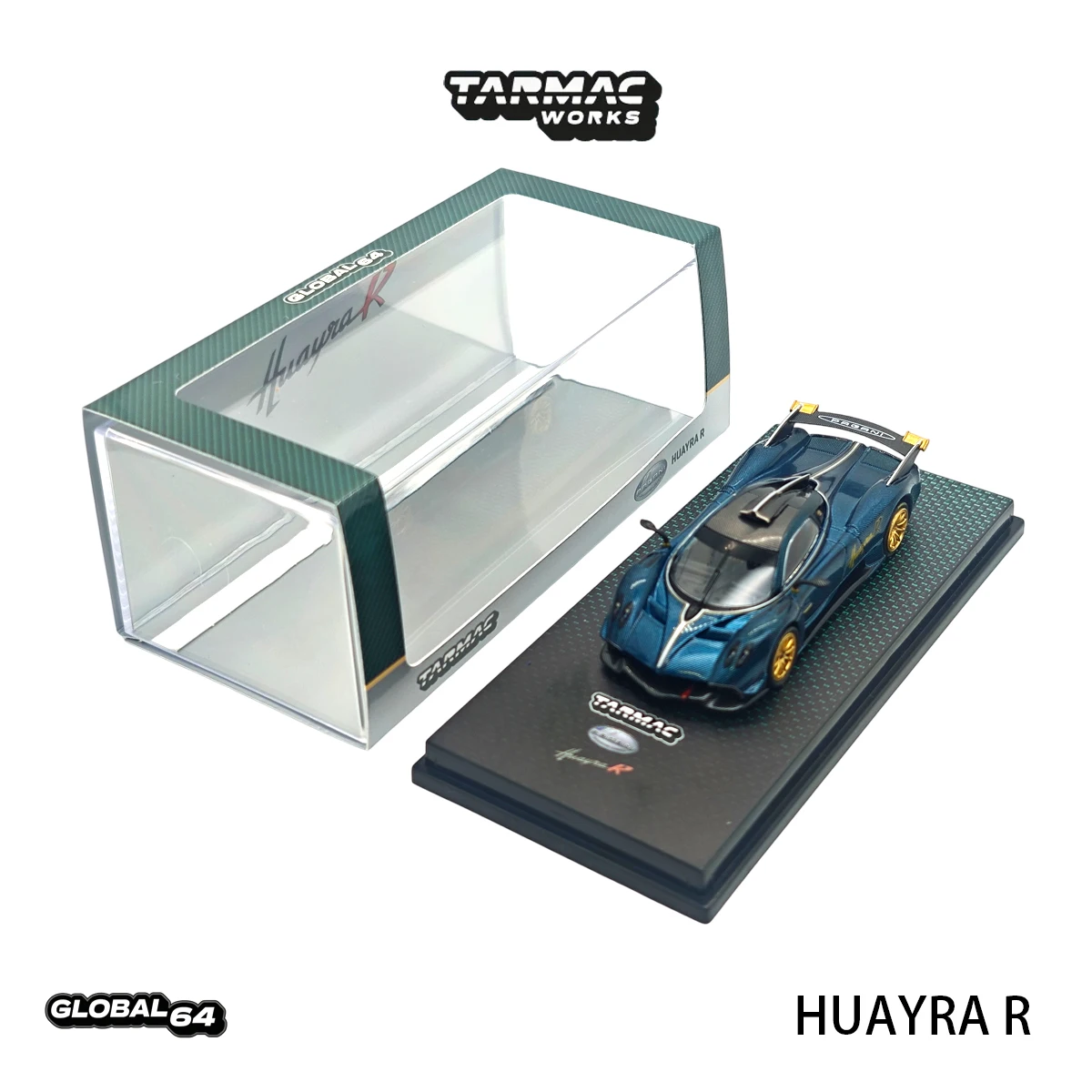 Tarmac Works GLOBAL64 T64G-TL035-TCF 1:64 Pagani Huayra R Metallic Woven Carbon Blue Track Hypercar Diecast Model Car In Stock