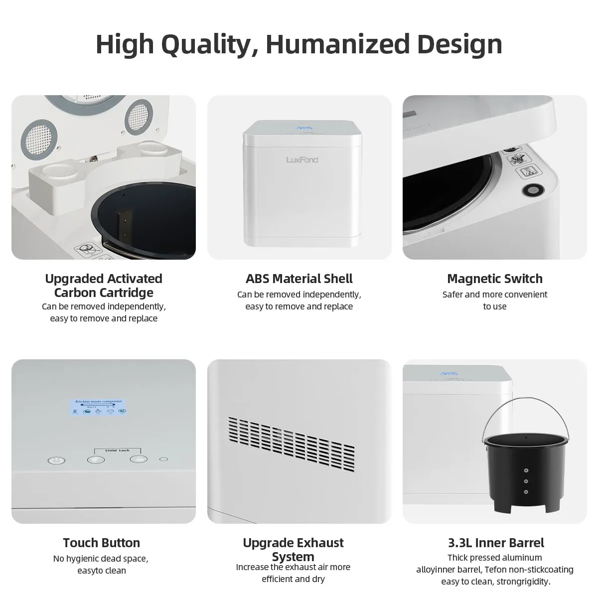 LUXFOND заводская цена 3,3 л лесное органическое удобрение композитор угольная дезодорация кухонные отходы производитель машины для компоста