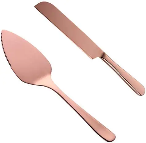 Wedding Cake  Server Set, 304 Stainless Steel Spatula Baking Tool Cake Shovel Butter Knives For Pie/Pizza/Cheese (Rose Gold)