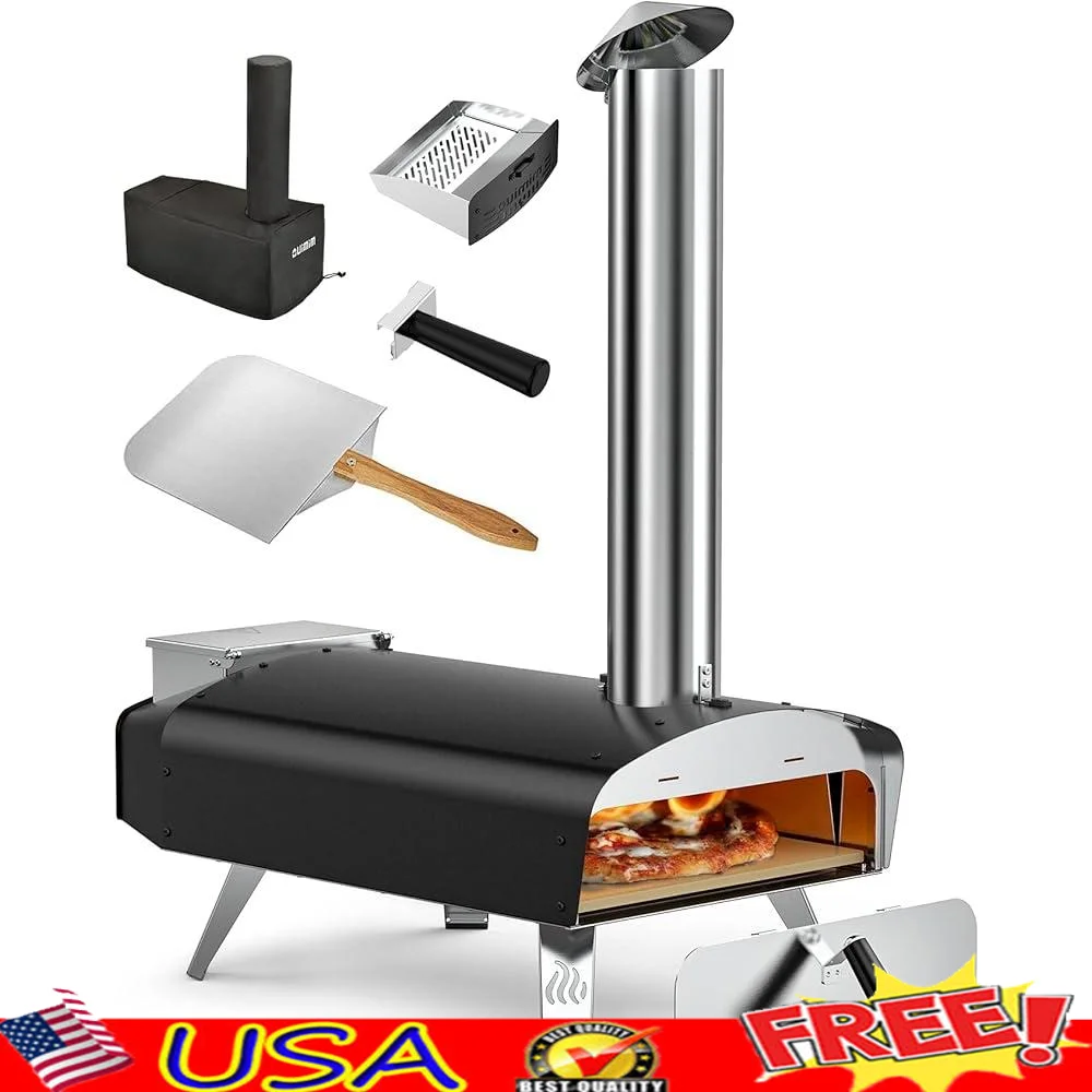 Holzbefeuerter Pizzaofen für den Außenbereich, tragbarer 12-Zoll-Pelletofen mit Pizzasteinschale, perfekte Campinggrills und Hinterhofpartys