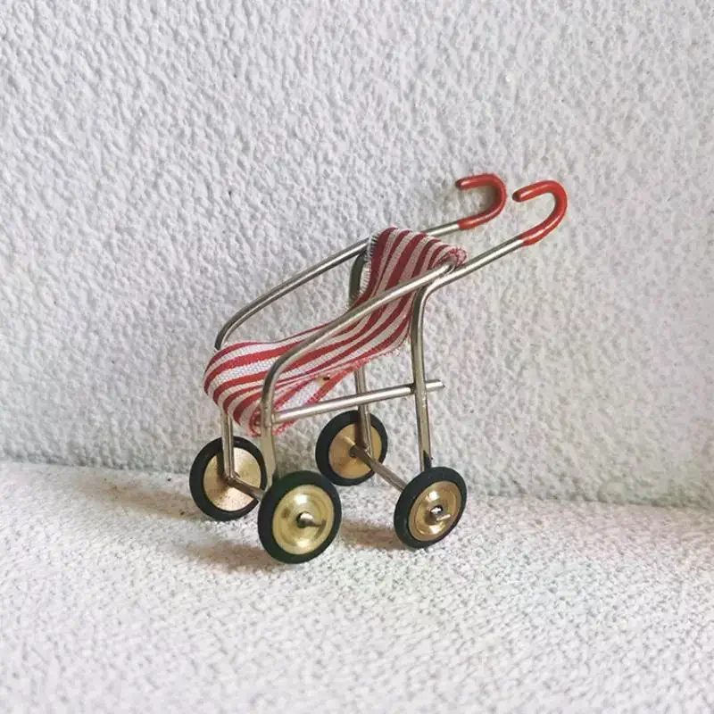 

1Pcs Doll House Home Decoration 1/12 Dollhouse Accessories Mini Metal Baby Carriage Miniature Pushcart Model