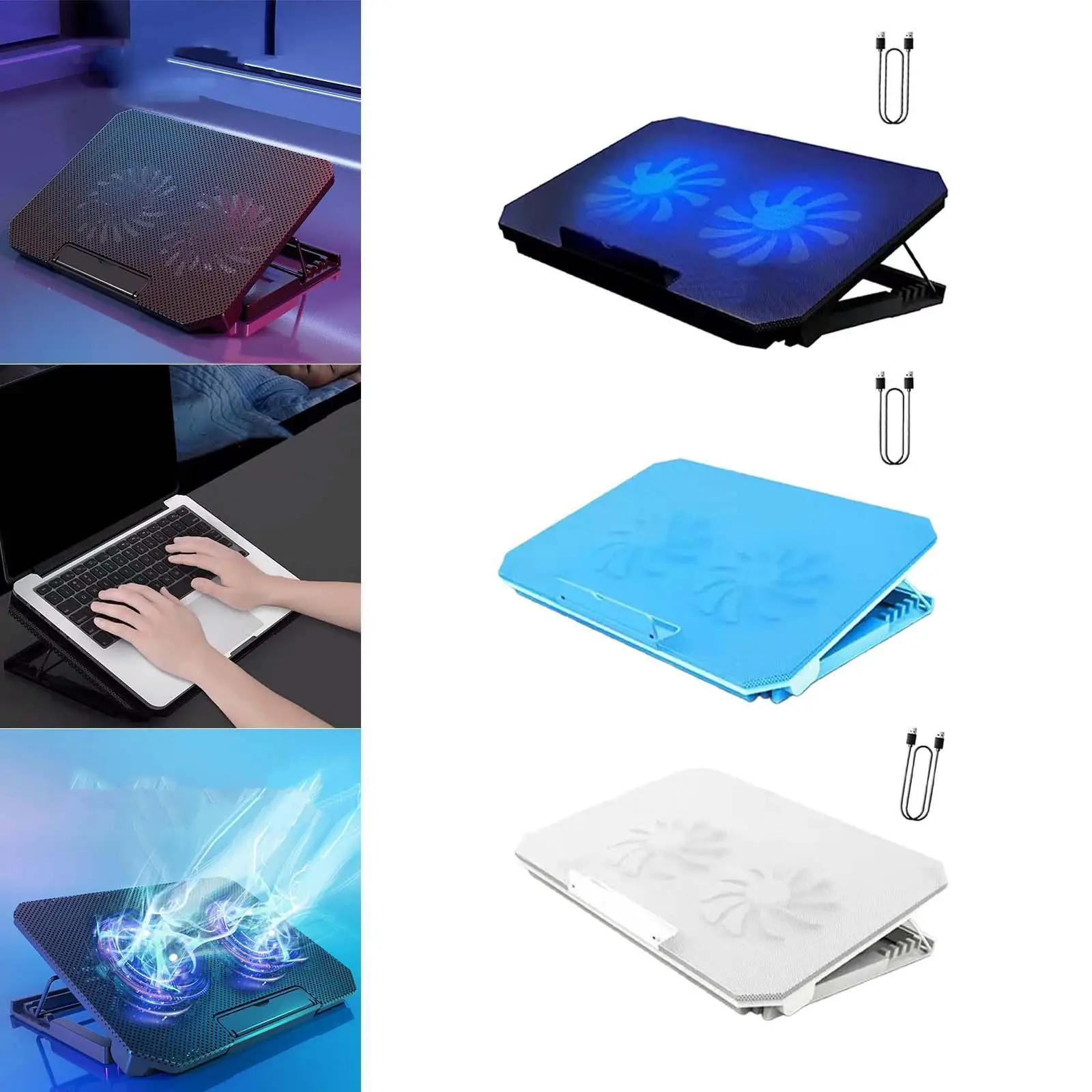 Laptop Cooler Fan Cooling Stand Anti Slip Baffle Versatile Adjustable Height for 12-15.6inch Laptop Accessory 2 USB Ports