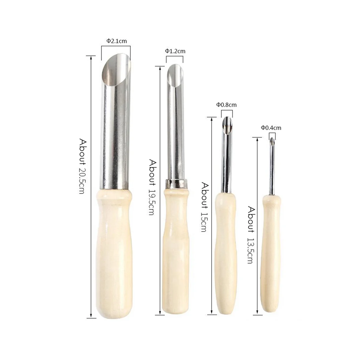 4 Pieces of Ceramic Tools Stainless Steel Punch Pot Hole Drilling Round Practical Wooden Handle Manual Set