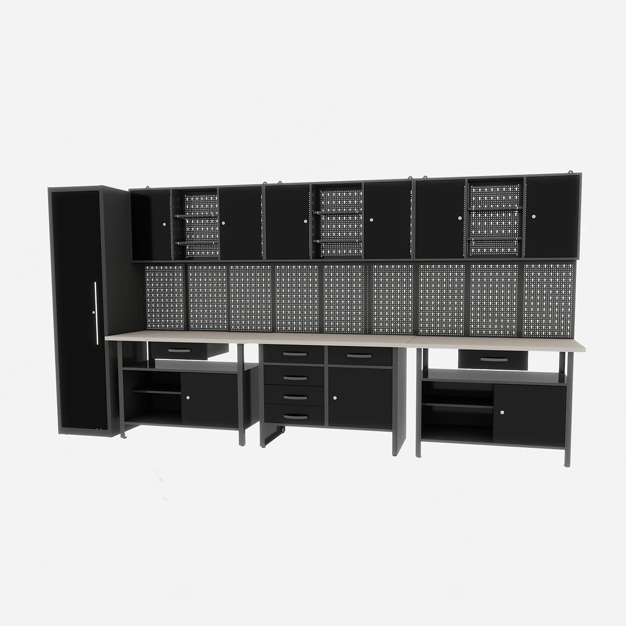 

Heavy Duty Steel Tool Cabinet with Workbench Industrial Storage System with Steel Workbench Modular Garage Mechanic Chest Pro