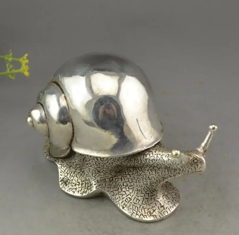 

zhmui8800284074++chinese fengshui silver animal Snails Snail Shell Turbo Helix Statue Figurine