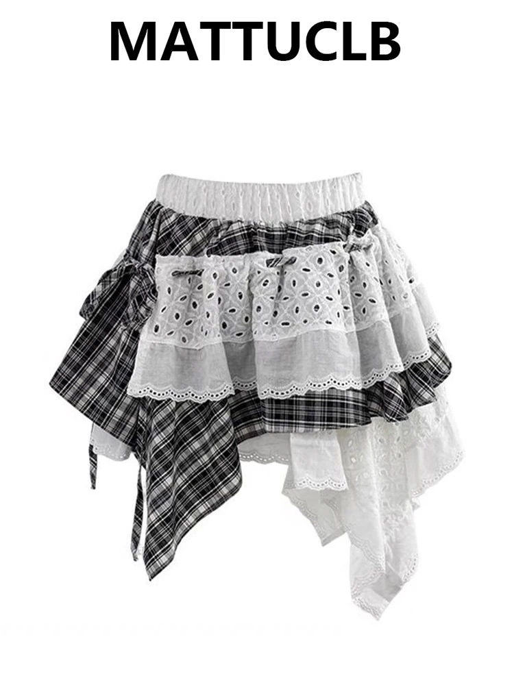 

Summer Women Plaid Patchwork Irregular Abi Y2k Mini Skirt Plaid Harajuku Japanese 2000s Grunge E-girl A-line Tide Kpop Cutecore