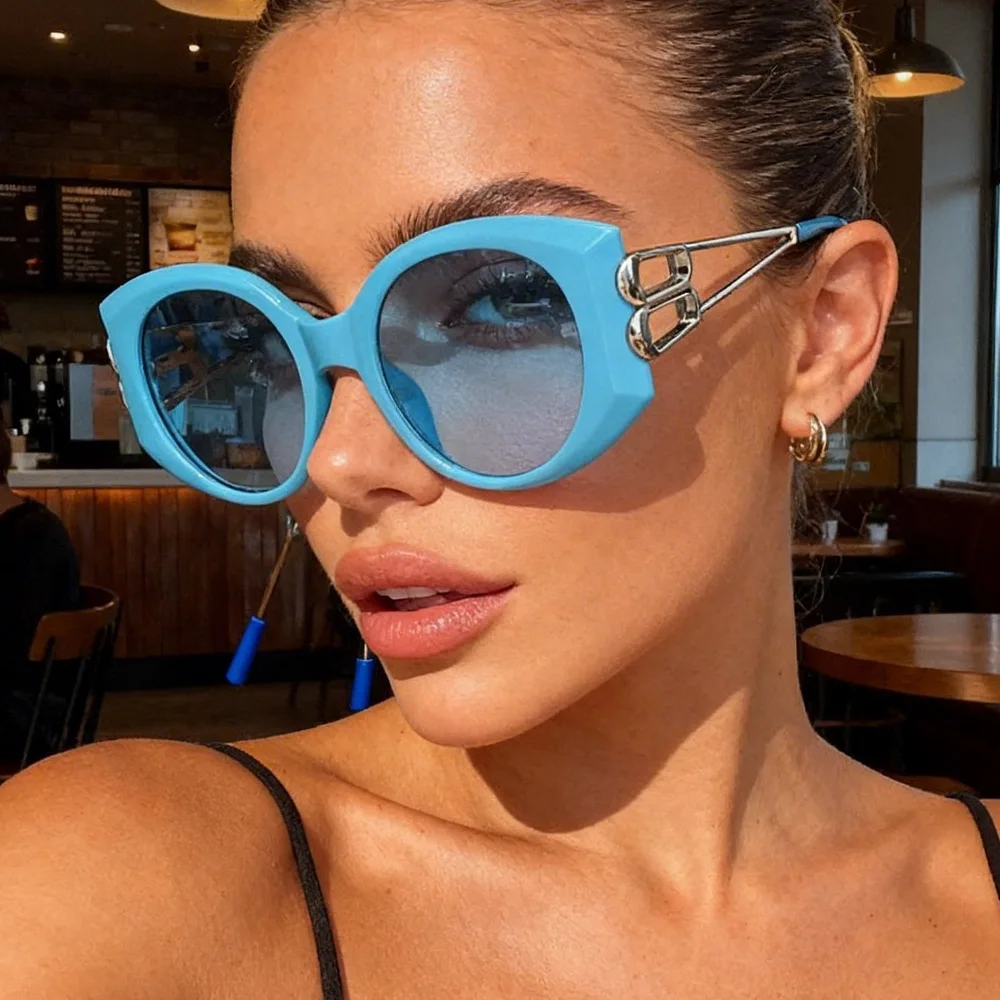 Vintage Übergroße Quadratische Hohle Cat-Eye-Sonnenbrille für Damen Neue Mode Bonbonfarben Sonnenbrillen Damen Casual Outdoor-Brillen