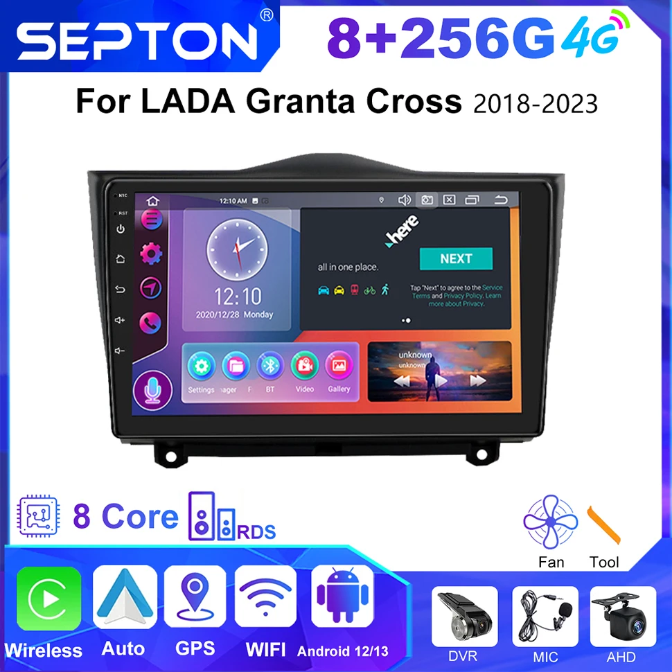 

Автомобильное радио SEPTON Android 12 для LADA Granta Cross 2018-2023, мультимедийный проигрыватель Viedo, стерео GPS-навигация, головное устройство CarPlay 2Din