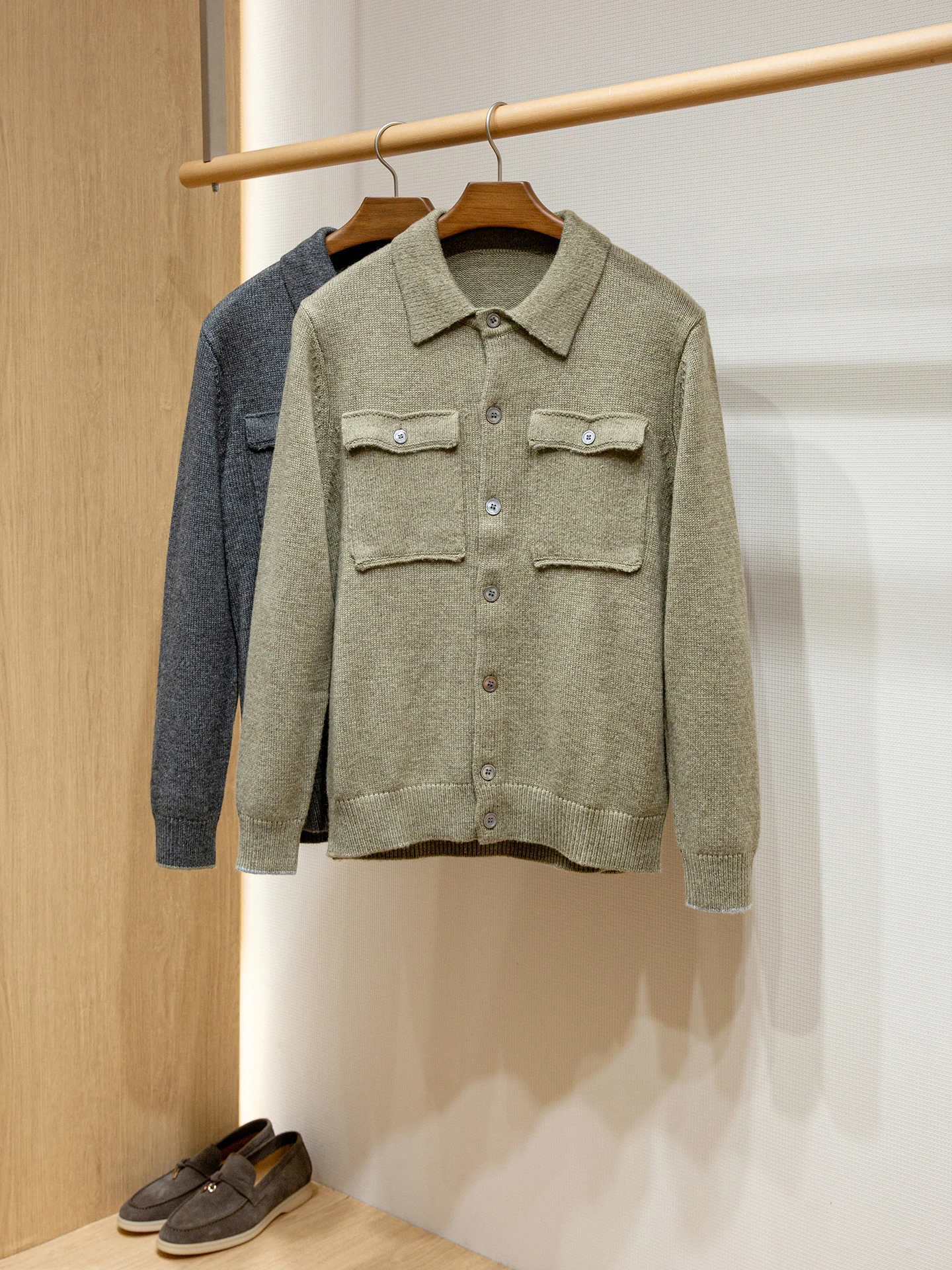 

BC wool blended 24-piece cotton old money style men's lapel knitted cardigan