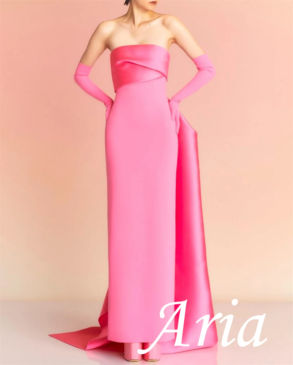 Customized Temperament Sheath Back Slit Evening Dress Graceful Strapless Celebrity Gowns Delicate Satin Ribbons Party Dress