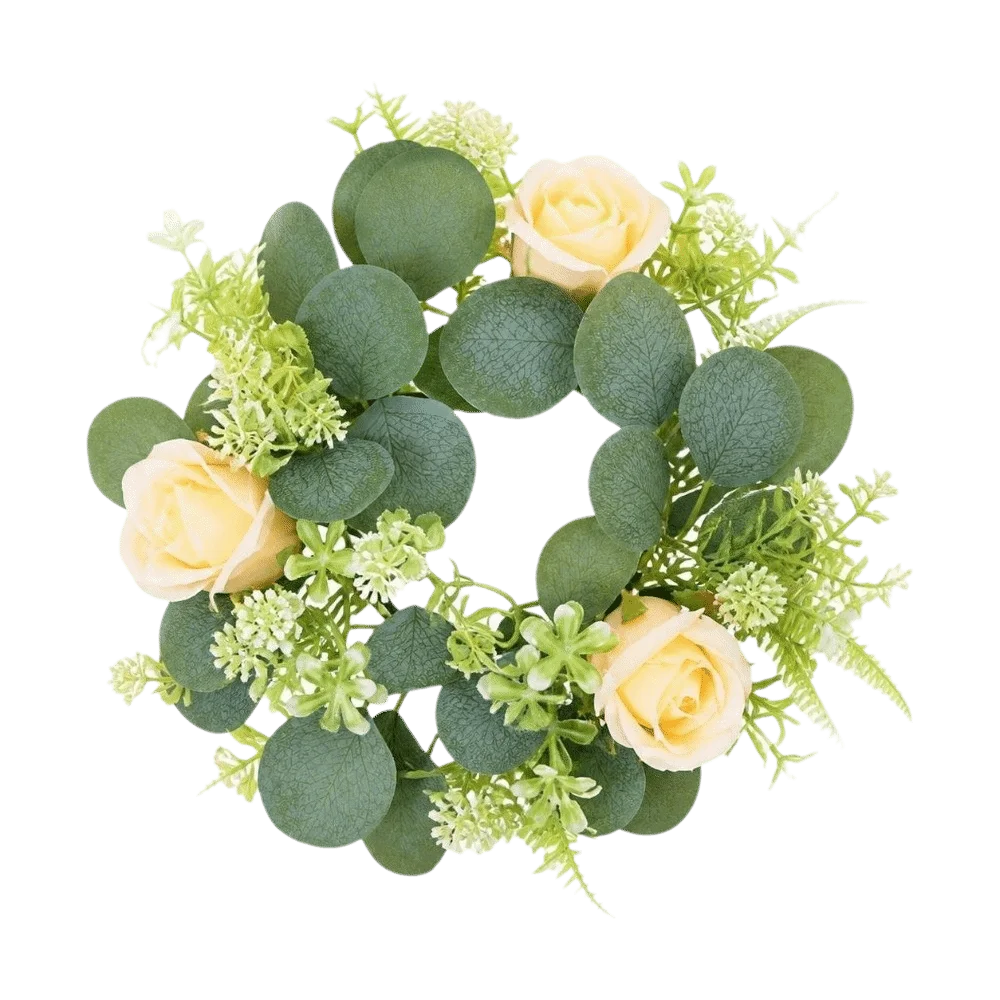 Rose Wreath Candle Holder Exquisite Table Ornaments Eucalyptus Leaf Candlestick Centerpiece Decoration Artificial Green Leaves