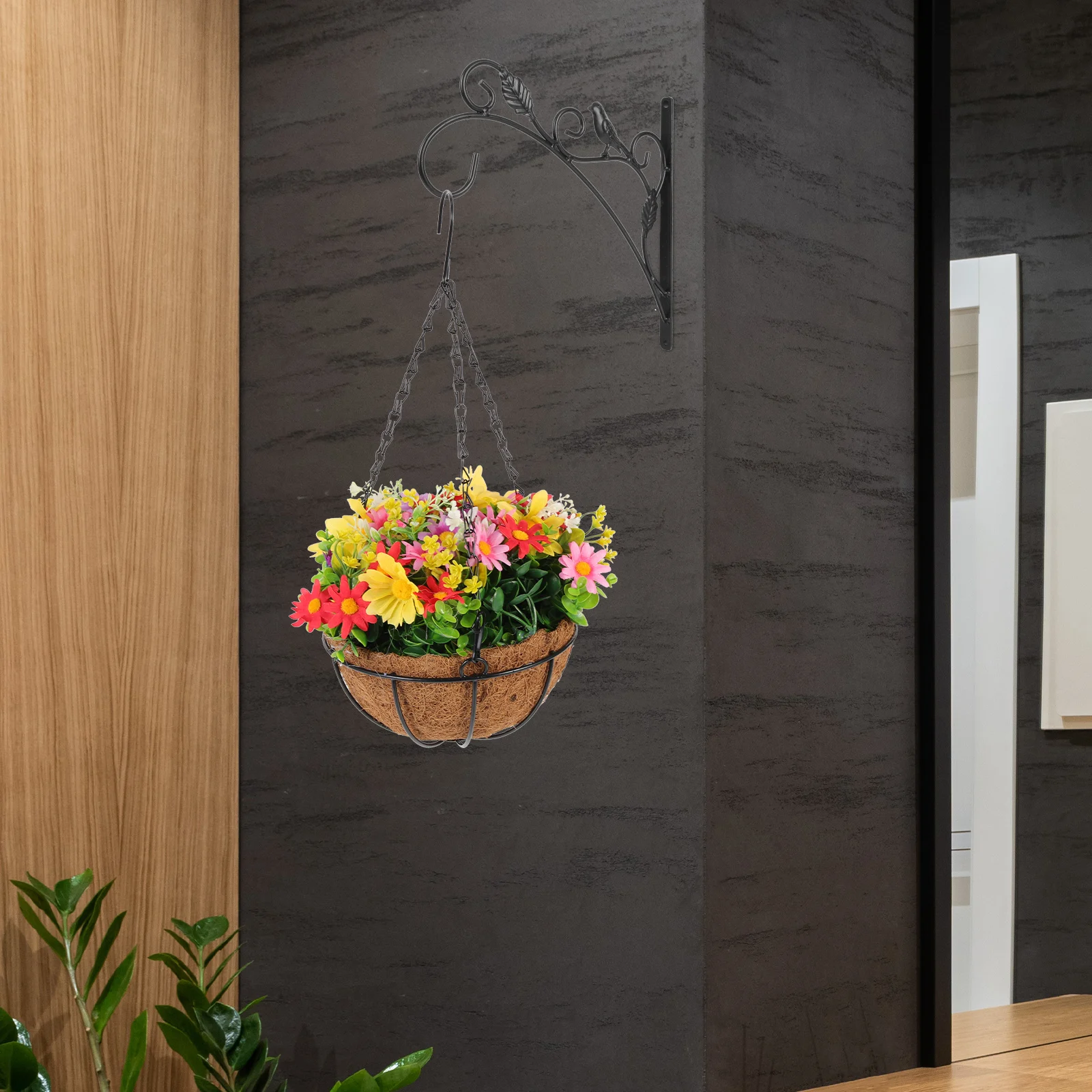 

1Pcs Stylish Hanging Plant Basket with Artificial Flowers for Balcony Decor