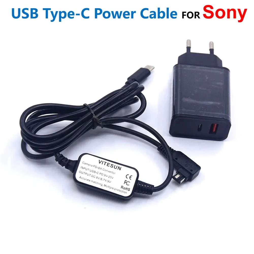 AC-PW10AM USB C Power Bank Cable+PD Charger Adapter For Sony SLT A58 A99 A77 DSLR A290 A500 A850 A900 A700H A700K A700P A100B