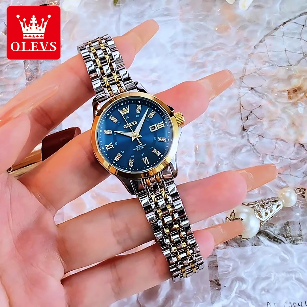 

OLEVS Women's Watches Elegant Fashion Top Brand Stainless Steel Original Quartz Wristwatch for Lady Waterproof Luminous Date New