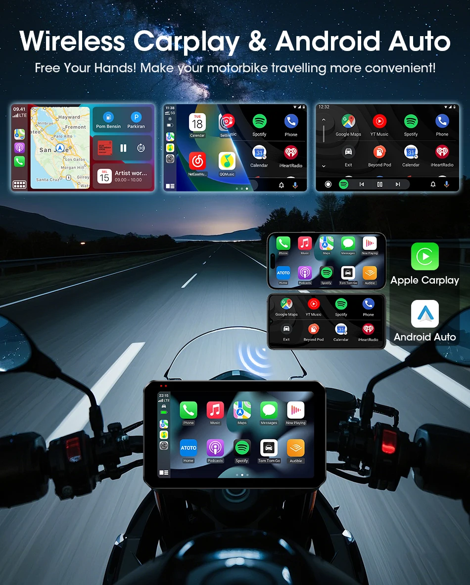 Jansite Dual Bluetooth Motorrad Carplay Bildschirm Navigation GPS Display IP67 Wasserdichte Unterstützung Helm Intercom Moto Zubehör – Detail 4