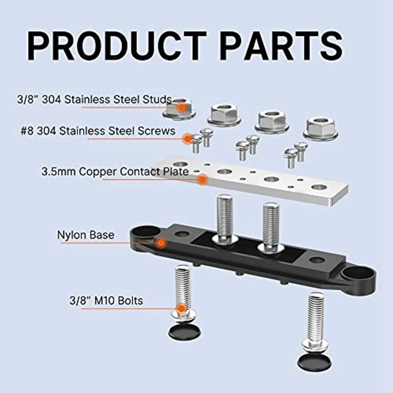 2 Piece 250A 12V Bus Bar Battery Power Distribution Block Black & Red Plastic+Metal Car Audio 12 Volt DC Busbar