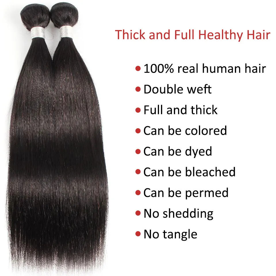 Extensiones de cabello humano liso con cierre, cabello humano brasileño, 3 mechones con encaje Frontal transparente 360, Color negro Natural