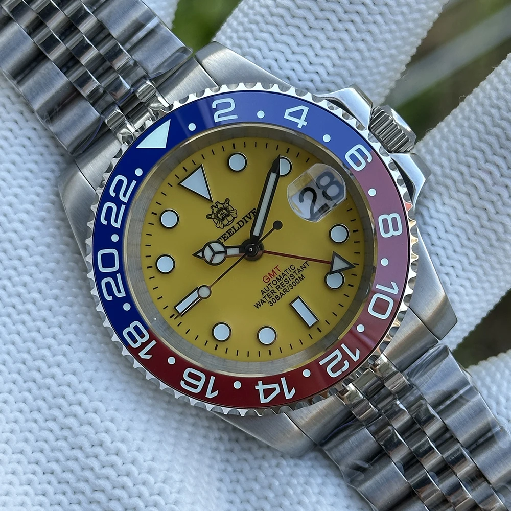 

Мужские часы STEELDIVE GMT, 40,5 мм, автоматические механические наручные часы для дайвера, 30 АТМ, светящийся сапфир, NH34, 120 щелчков, керамический безель, спортивный