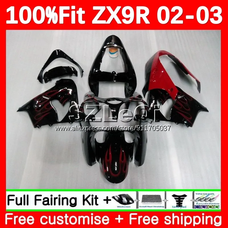 OEM Fairing For KAWASAKI NINJA ZX 9R 9 ZX9 R 900 CC ZX9R Red flames 02 03 107No.3 ZX900 900CC ZX-9R 2002 2003 Injection Body